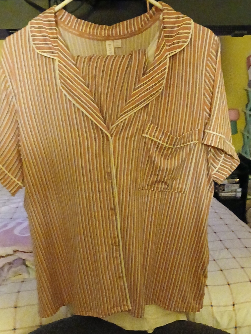 Striped Short-Sleeve Short Set (Button Up)Rust&Cream Color - Picture 3 of 3